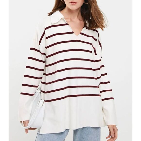 Zara collared striped oversized pullover sweater small - Picture 1 of 9